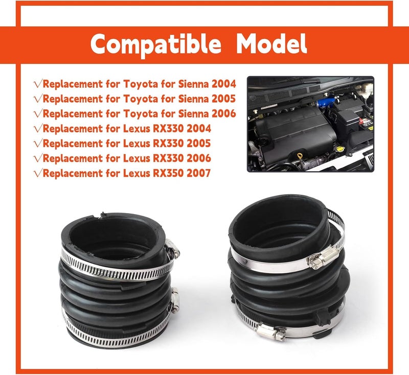 Mhrxusd 17881-AA020 17882-AA020 2Pcs 3.3L Engine Air Intake Hose with Clamps Replacement for Toyota Sienna 2004 2005 2006,For Lexus RX330 2004 2005 2006 RX350 2007 - Image 3
